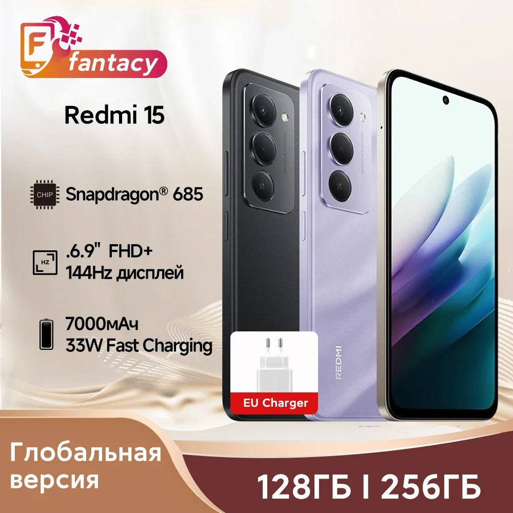 Redmi 15 Global Version Smartphone 50MP 6.9" Up to 144Hz Snapdragon 685 Mobile Platform 33W Fast Charging 7000mAh Battery IP64