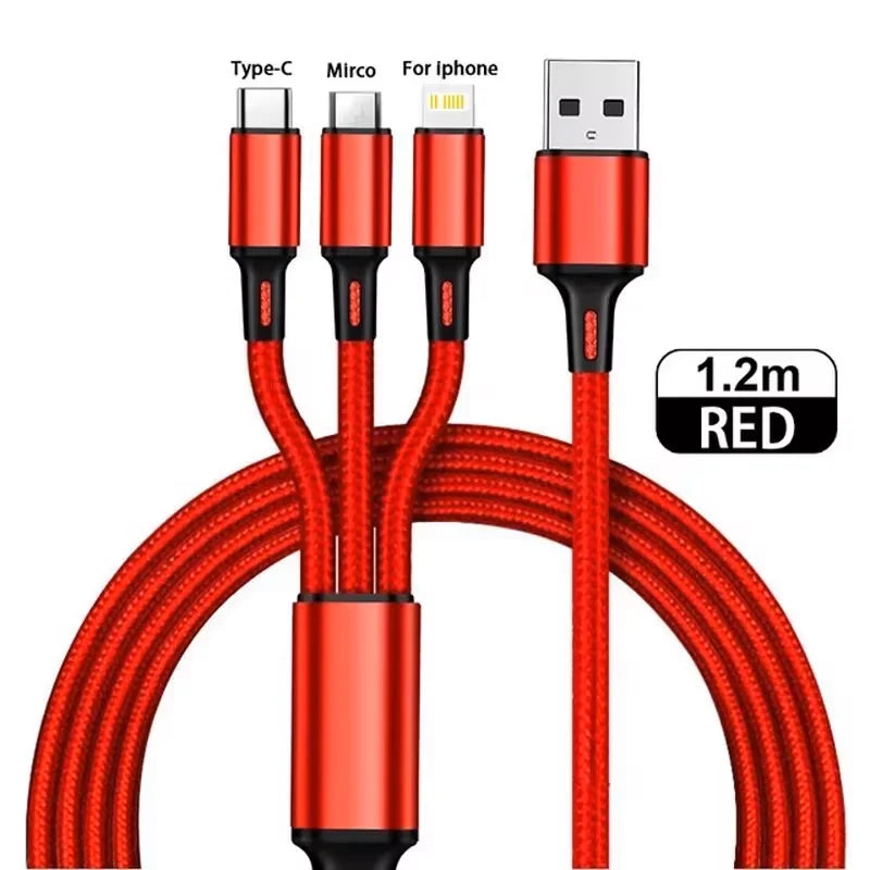 3-In-1 / 4-In-1  USB Cable Type C Usb Micro For iphone Samsung Huawei Xiaomi Multi Port Multiple Charging Wire