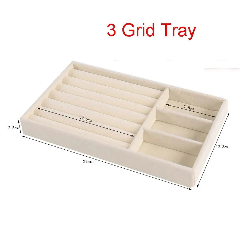 Velvet Jewelry Display Exquisite Jewellery Holder Portable Ring Earrings Necklace Organizer Storage Box Organizator Trays Beige