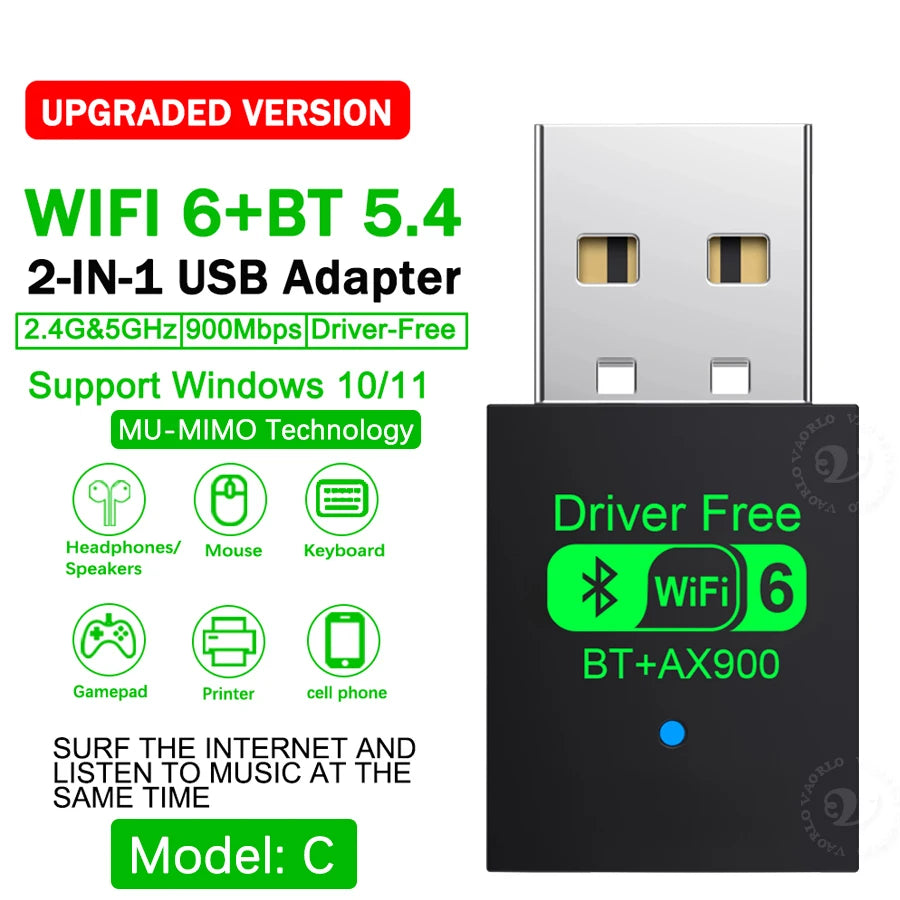 900Mbps USB WiFi Bluetooth Adapter 2 IN 1 Dual Band 2.4G/5GHz Wi-Fi Dongle High-Speed Wireless Network Card Receiver PC Laptop