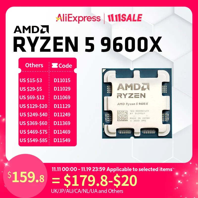 AMD Ryzen 5 9600X CPU Max Boost Up to 5.4GHz 6-Core 12-Thread Socket AM5 Desktop Gaming Processor without Packag