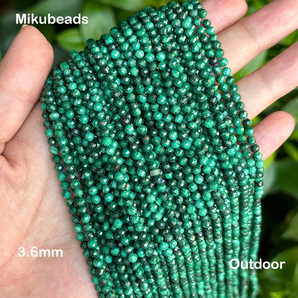 Wholesale Natural 3.2mm 4mm 5mm Malachite Faceted Round Loose Beads For Making Jewelry DIY Necklace Bracelet Strand Popular