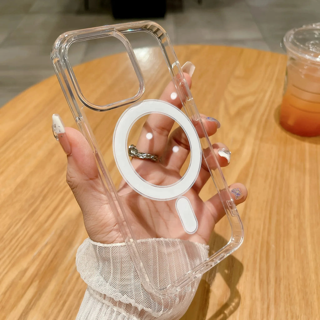 Transparent Magnetic Case For iPhone 15 14 13 Pro Max For Magsafe Clear Wireless Charging Phone Cases