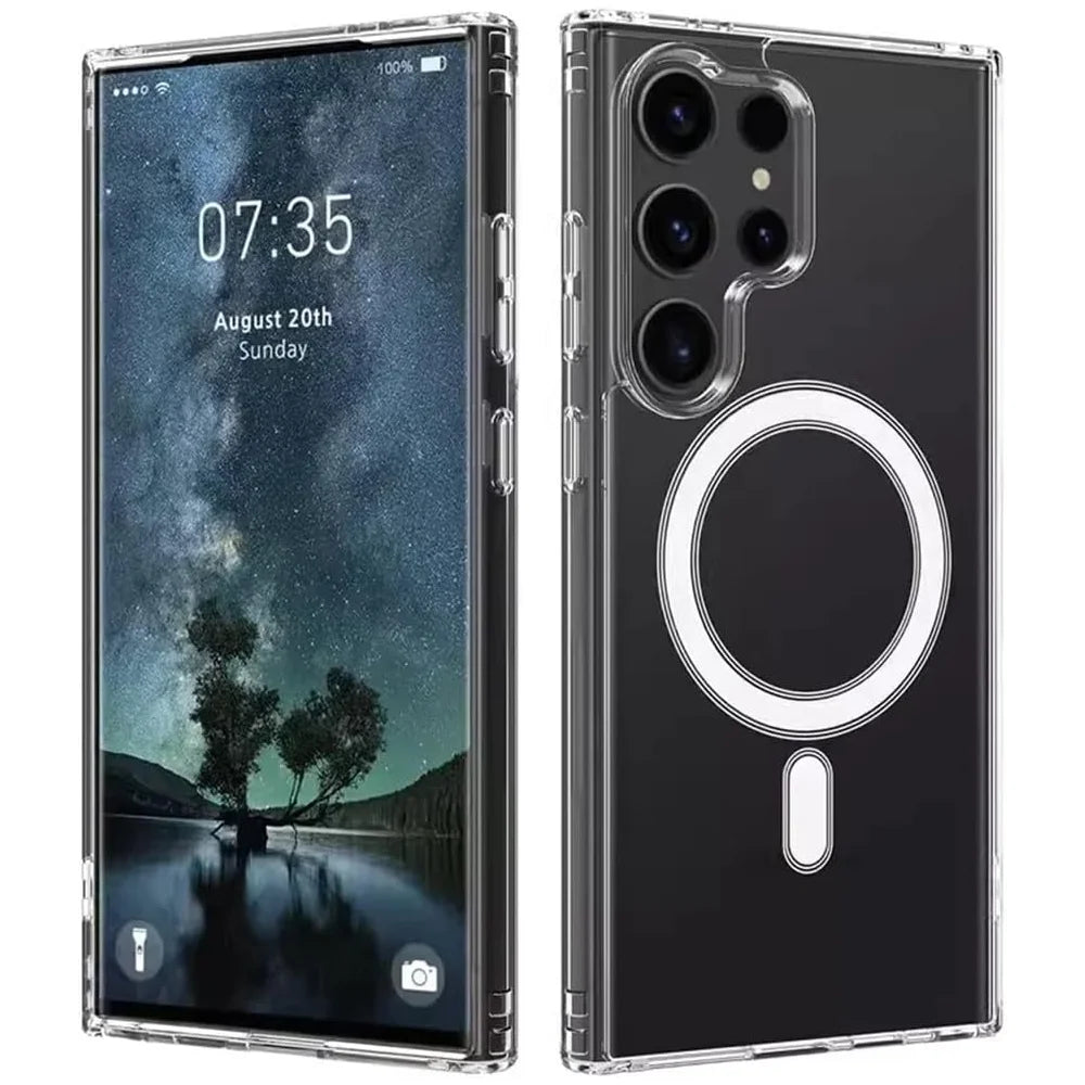Transparent Clear Magnetic Case For Samsung Galaxy S24 S21 S25 S22 Plus S23 Ultra Plus Wireless Charging Shockproof Back Cover