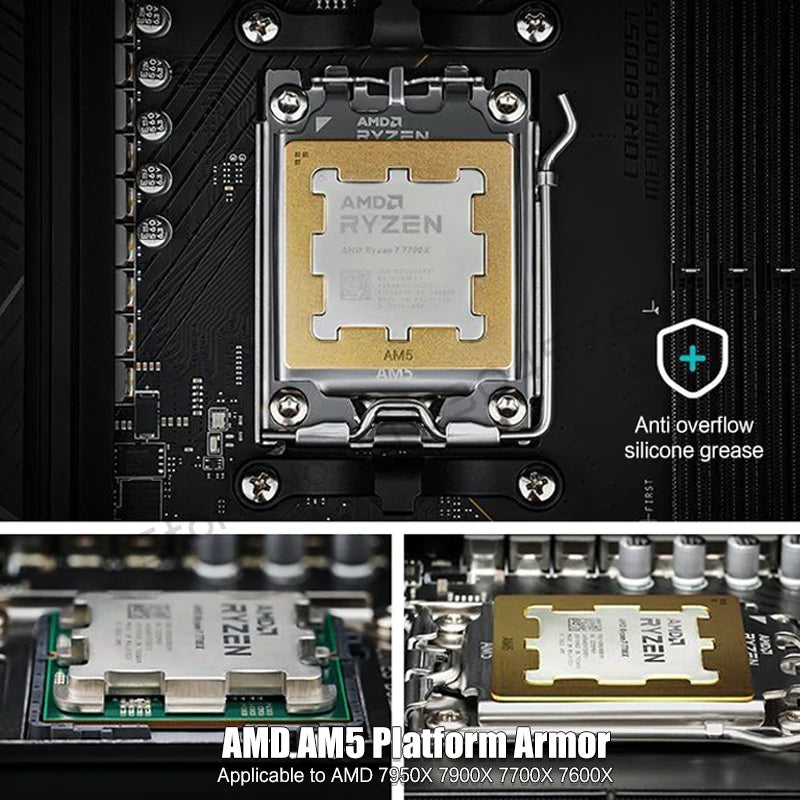 AM5 CPU Armor Copper Fastener For AMD 7950 7900, Anti Bending /Silicone Grease Overflow Backplate Thermal Conductive Patch Shell