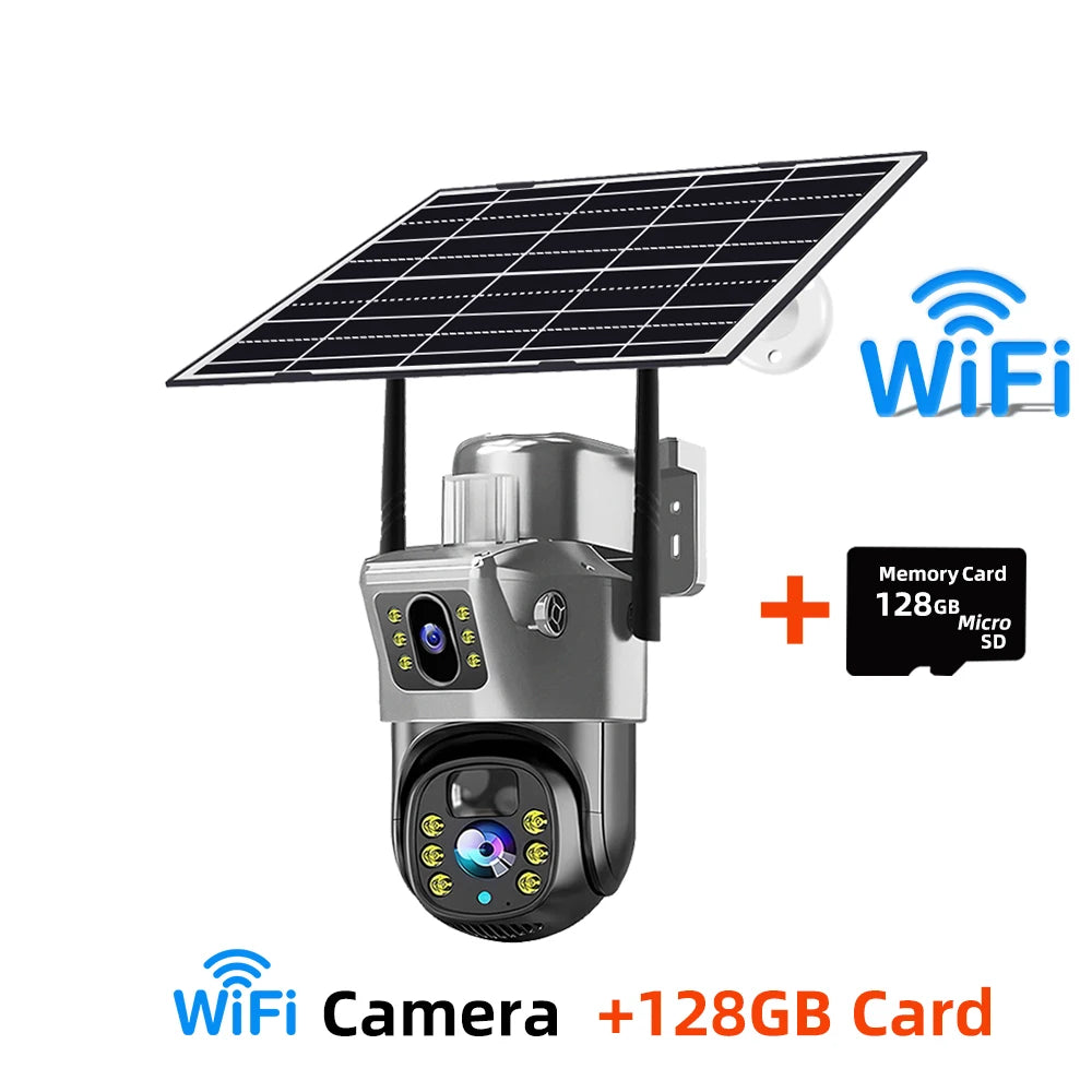 V380 Pro 4K 8MP 2 Lens 4G WiFi Solar Camera Outdoor PIR Night Vision IP66 Low Power Battery CCTV Security