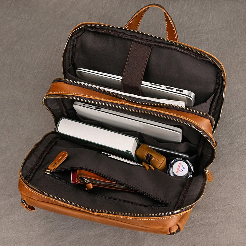 2025 New Fashion Leather Bagpack Bag 14 15.9 Laptop Backpack for Man Male Genuine Leather Men's Travel Bagpack Crazy Horse Skin