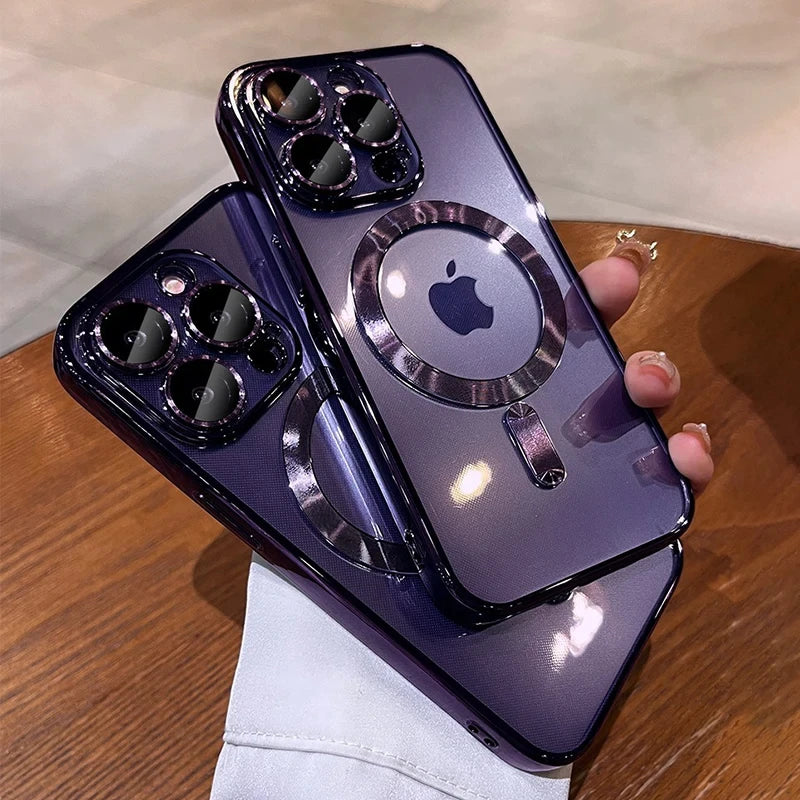 Plating Soft TPU Full Lens Protect Case for iPhone 13 14 12 11 15 Pro Max Plus Magsafe Magnetic Phone Case Wireless Charge Cover