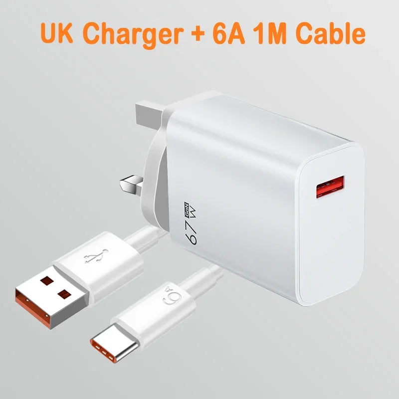 67W USB Fast Charger For Xiaomi 6A Type C Cable Phone Power Adapter For Mi 12 11 POCO X5 X4 Pro Redmi Note9 10 11 Charging Line
