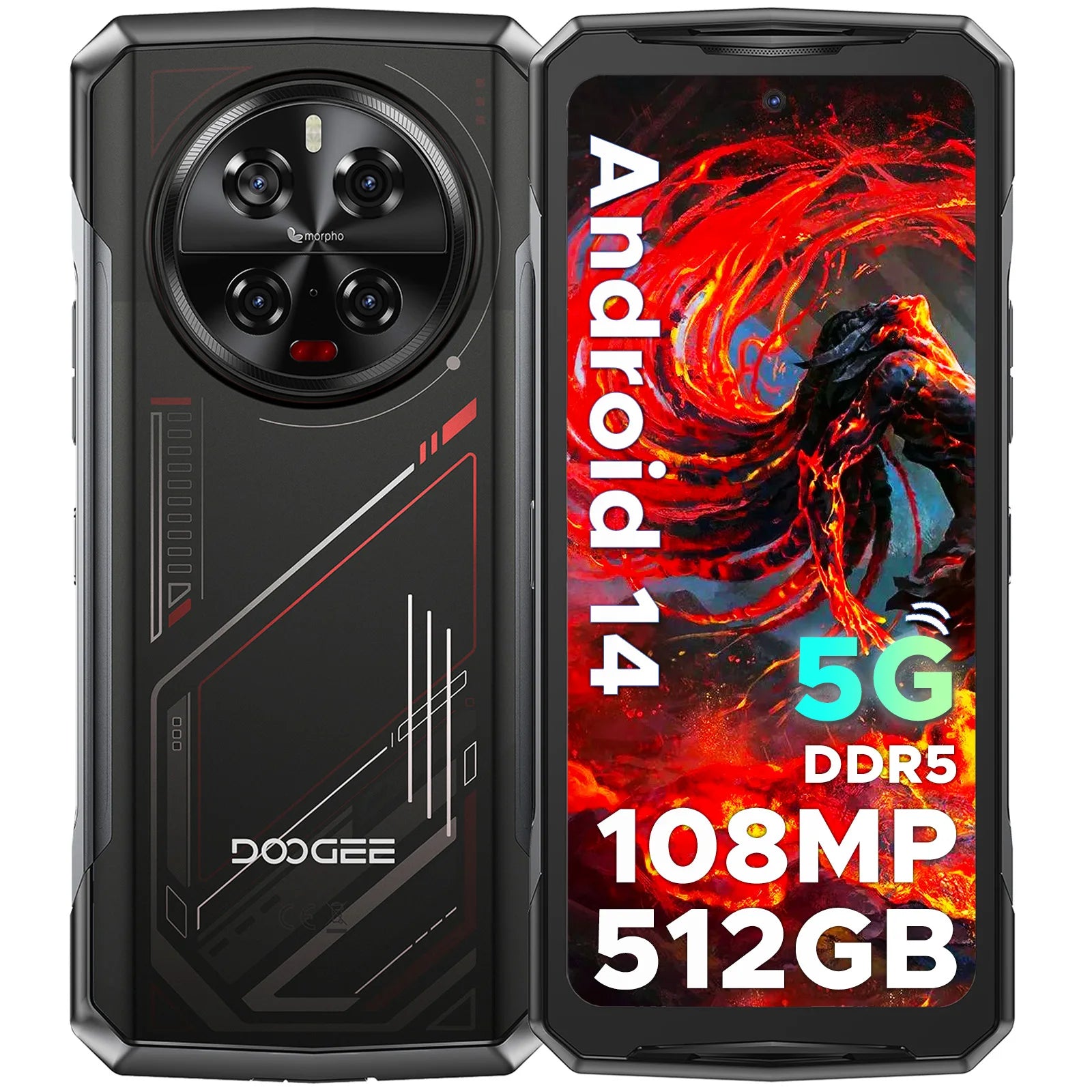 【Brand+】DOOGEE V40 5G Rugged Phone 12GB RAM 512GB ROM Gaming Smartphone dimension 7300 6.78 120Hz Display 108MP to Camera NFC