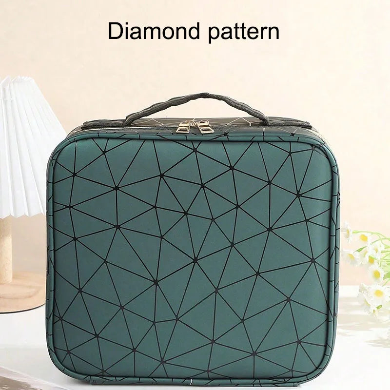 Makeup Organizer Case With Mirror Light 3 Adjustable Brightness Travel Train Cosmetic Toolbox Tattoo Tool Women Makeup Bag Case