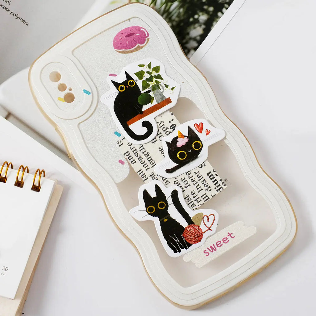 Etori Life 46pcs PVC Cute Cartoon Japanese Black Cat Pattern Student DIY Cups,Scrapbooks,Laptops Decoration Stickers