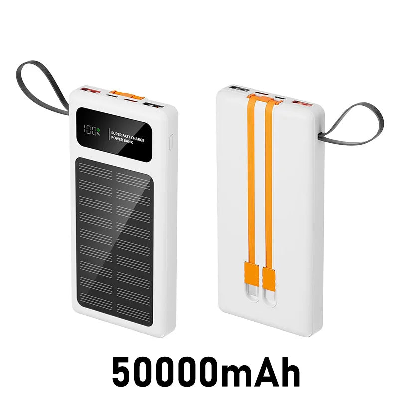 200000mAh Solar Power Bank Built 2 in1 Cable 120W Fast Charging Portable Solar Phone Charger Digital Display External Battery