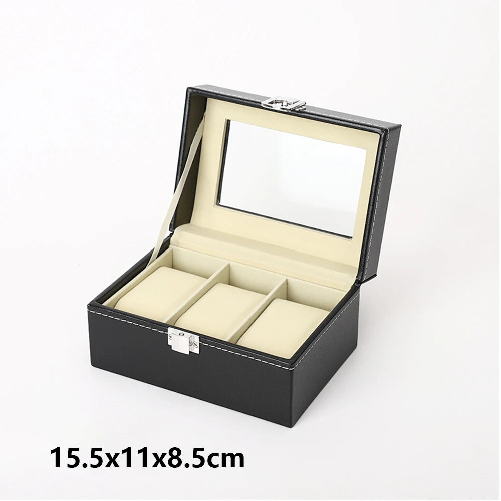 3/6/12 Slot Men Watch Display Case PU Leather Watch Organizer Box Black Watch Bracket Display Box Holiday Gift ﻿