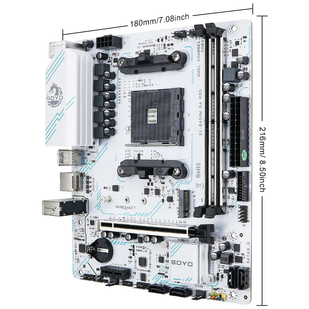 SOYO B450M D4 PRO Motherboard AM4 Support AMD Ryzen 3000/4000/5000G Series CPU Dual-channel DDR4 M.2 NVME PCIE 3.0 SATA3.0