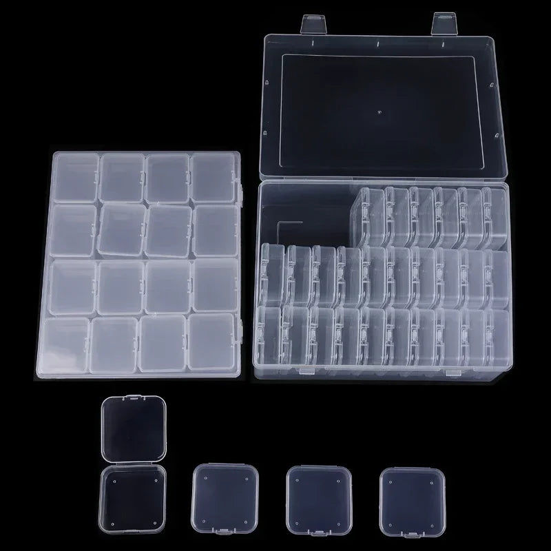Durable plastic storage box, 14/30 compartments and small container - transparent jewelry and small item organizer