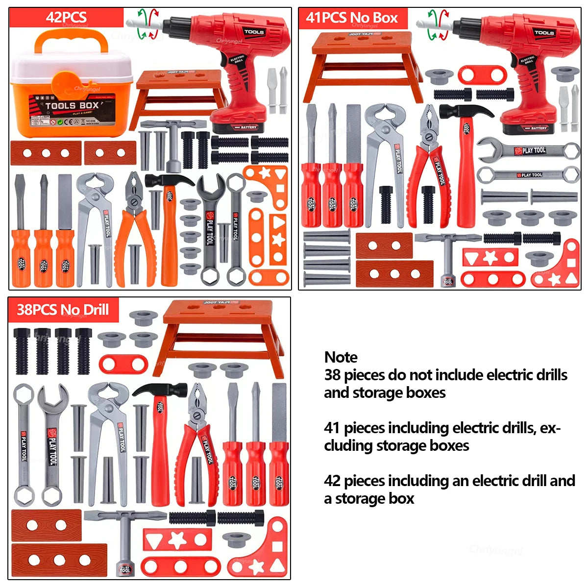 Kids Pretend Tools Kit 38/41/42 PCS Role Play Repair Construction Tool Kit Educational Learning Toys for ToddlersBoys Girls Gift
