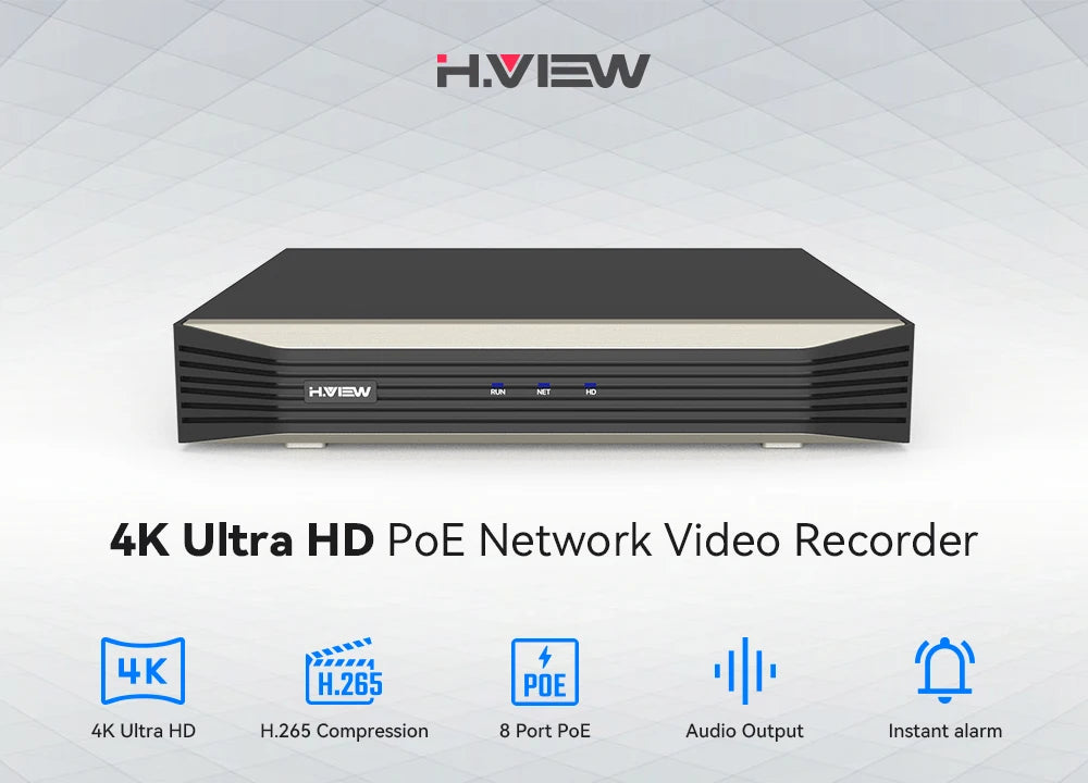 H.View 4K 8Ch Poe Nvr Cctv Security System H.265 Video Audio Recorder 8Mp Network Surveillance For Poe Ip Camera Onvif