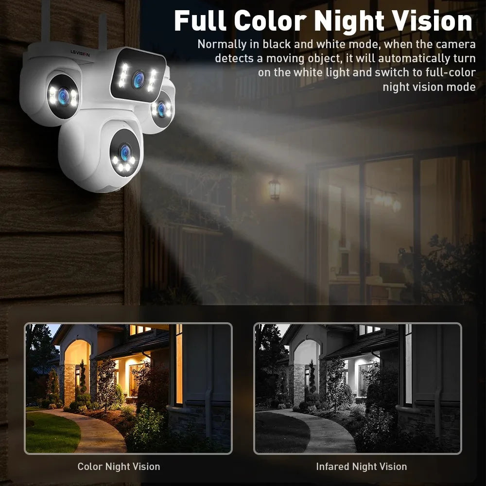 10K 20MP WiFi Security Camera Outdoor 16X Zoom 4 Lens 4 Screen 360° PTZ Camera IR Color Night Vision CCTV Wireless Surveillance