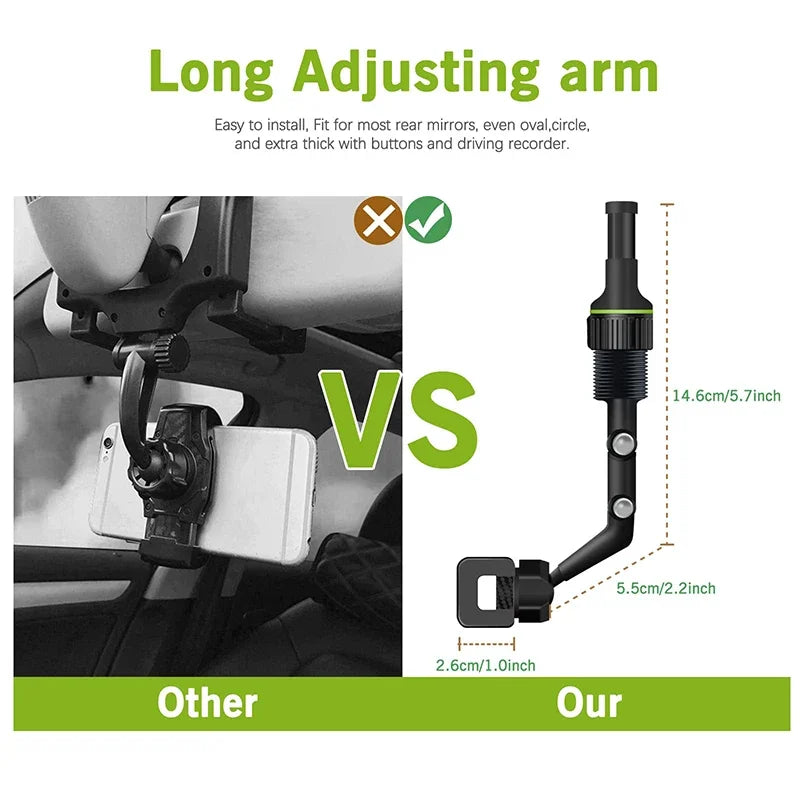 360° Rotatable Extendable Car Phone Holder - Rearview Mirror Mount, Adjustable Length, Multifunctional