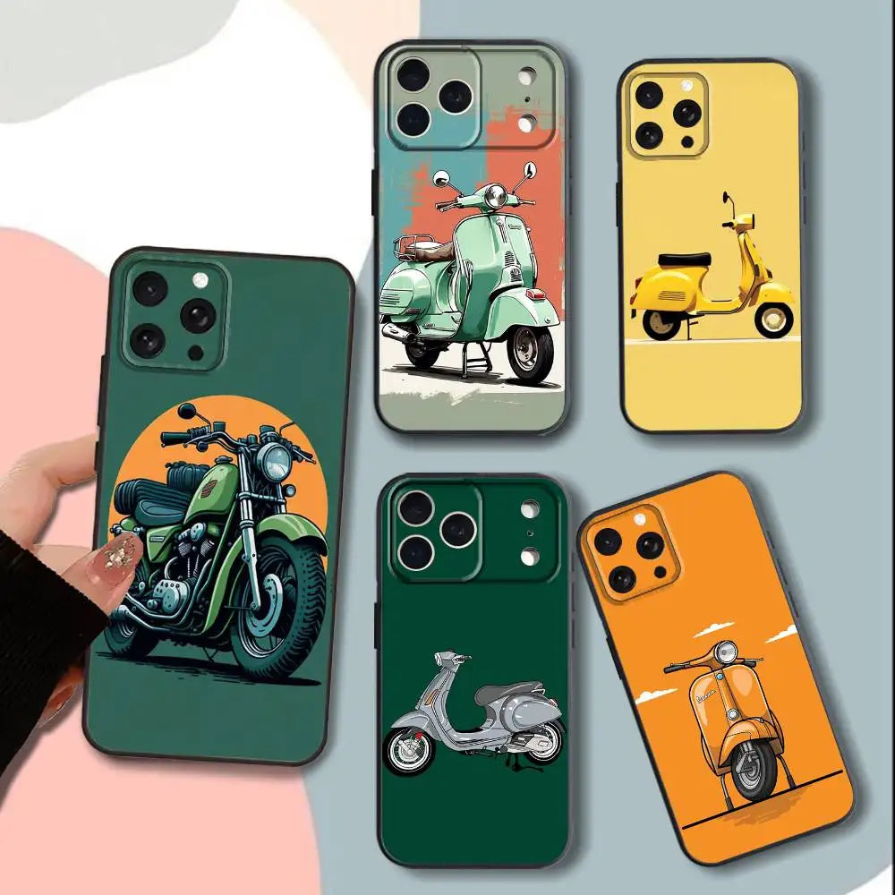 Cool V-Vespa S-ScooterS Phone Case For iPhone 15,13,16,12,11,17,14,Plus,Pro,Max,XS,XR,X,SE,Mini,Soft Silicone Black Cover