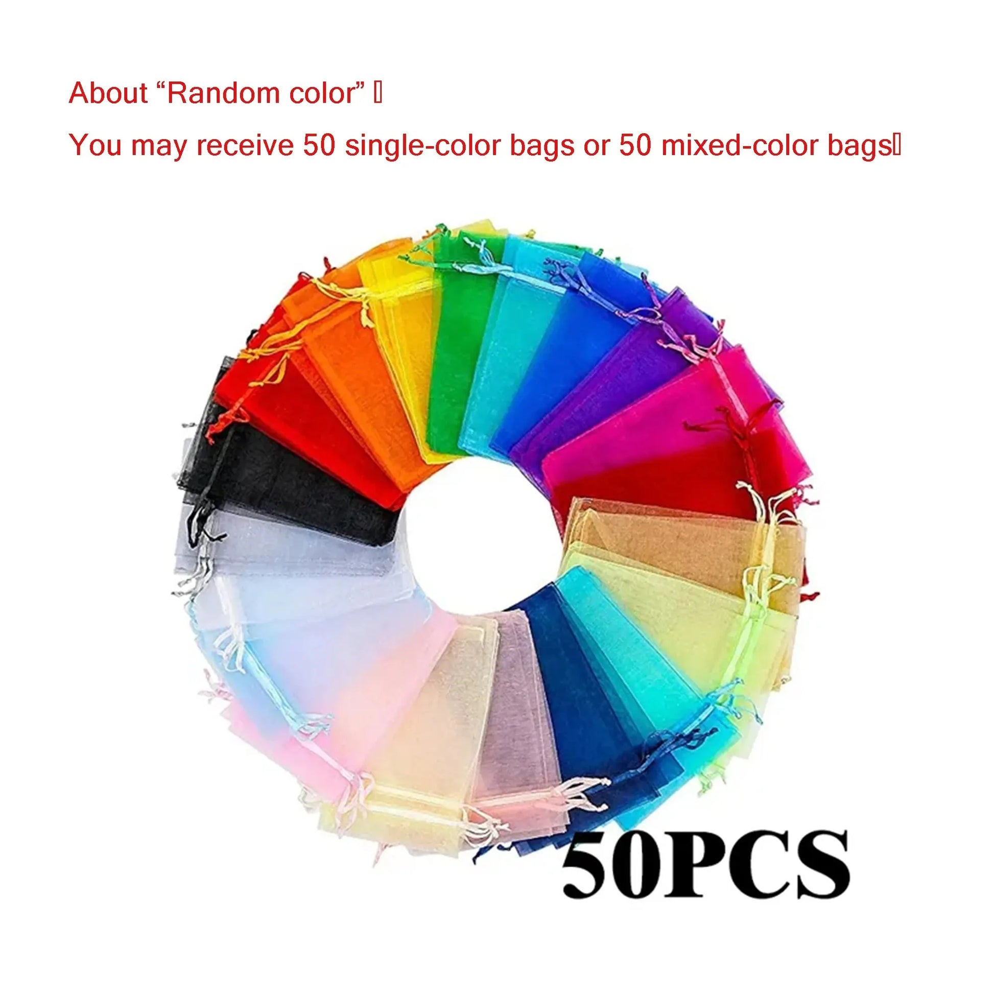 50pcs/Lot Multicolor Jewelry Packaging Bag 7*9 11*16 15*20cm Organza Bags Gift Storage Wedding Drawstring Pouches Wholesales