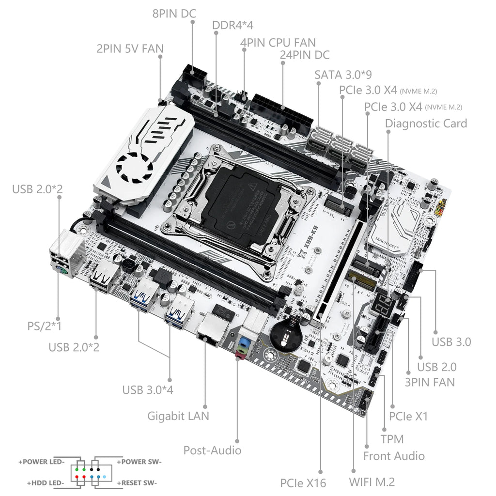 MACHINIST X99 K9 Motherboard Combo LGA 2011-3 Xeon E5 2697 V4 CPU DDR4 32GB RAM Support Four channels Memory TPM Interface