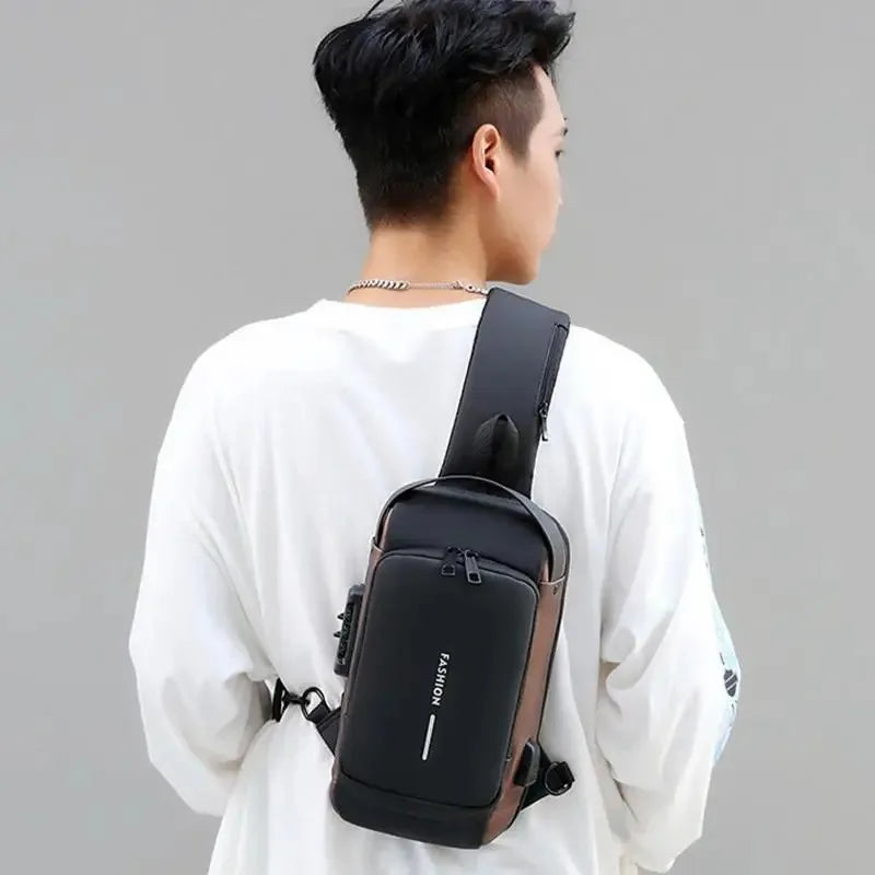 New Men's Anti theft Chest Bag USB Charging Shoulder Strap School Short distance Gym Exercise