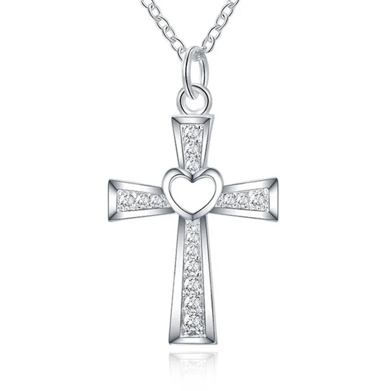 925 Sterling Silver Crystal Cross Pendant Necklace for Women, Charms, Classic, High Quality, Wedding Party Jewelry, Holiday Gift