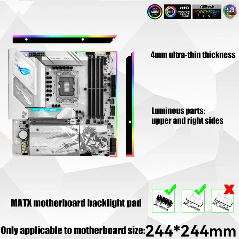 Computer M/B RGB Backlight Panel, 5V ARGB Divine Light Pollution, New Strong Compatibility for MATX/ATX Mobo Strip Backplate