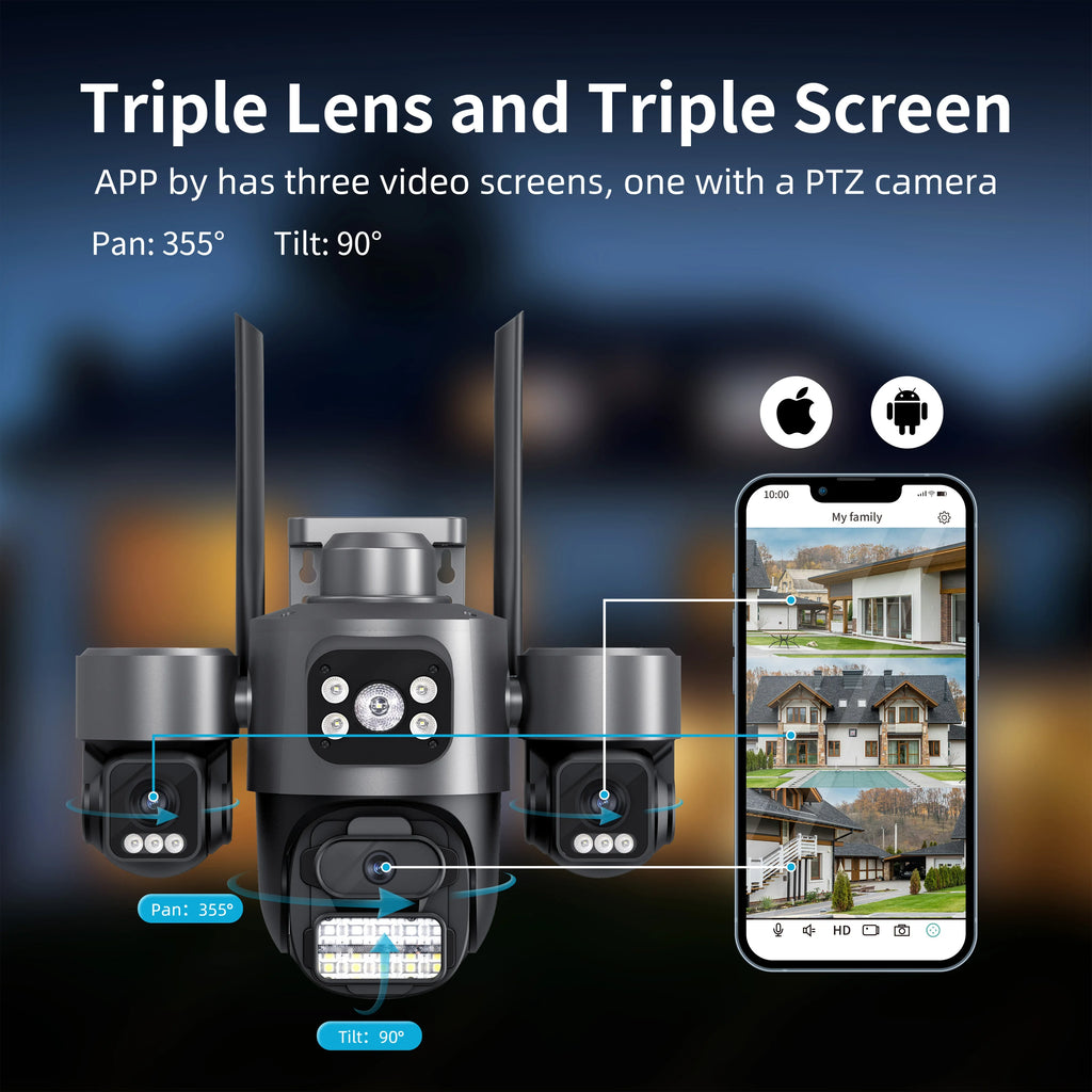 15MP HD Three Screen WIFI IP Camera Outdoor 4K Dual Lens Camera Ai Human Detection Waterproof CCTV Video Security Camera iCsee