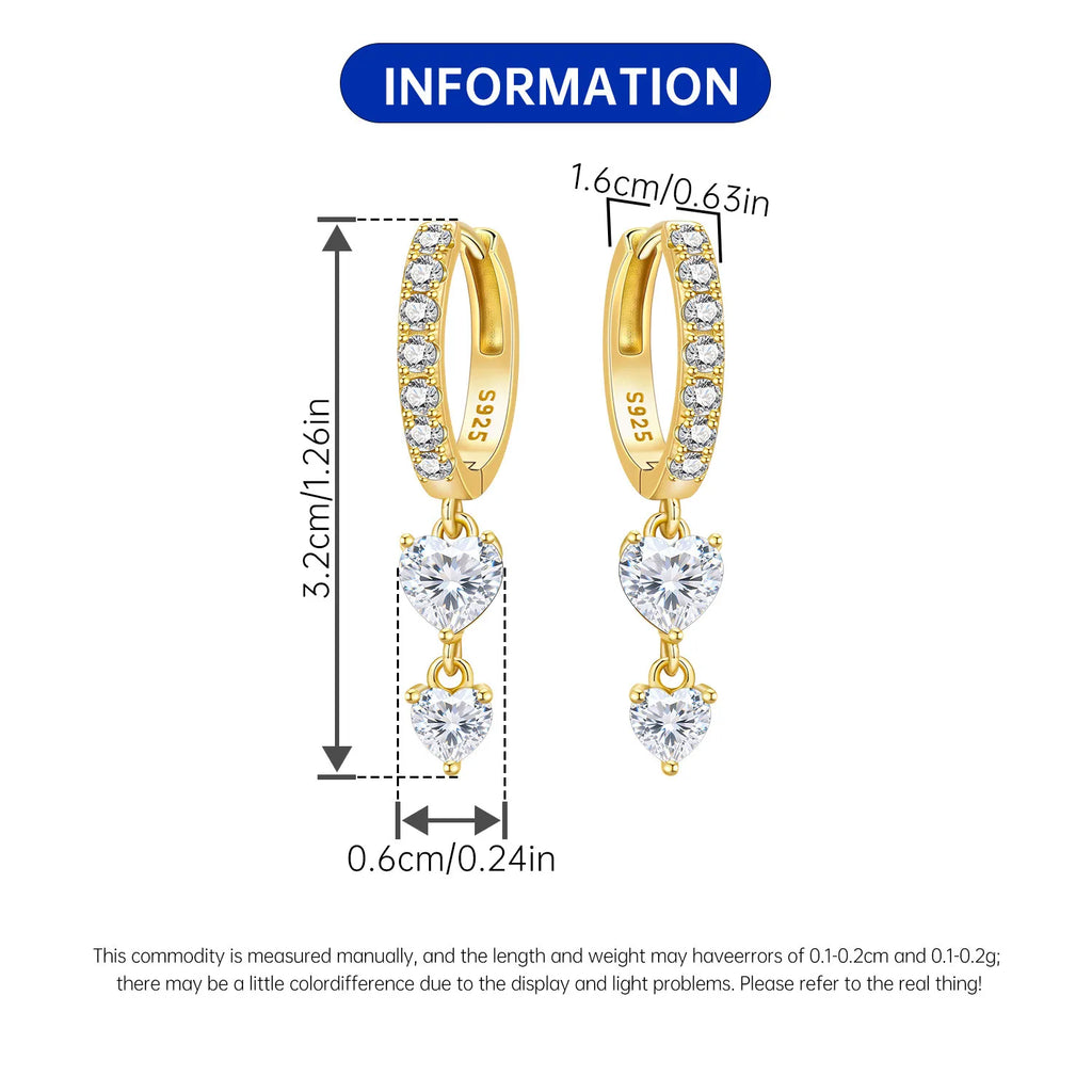 Orstarry 925 Sterling Silver 18K Gold Heart-shaped Zircon Drop Earrings Women Earrings Fashion Party Original Jewelry Gifts