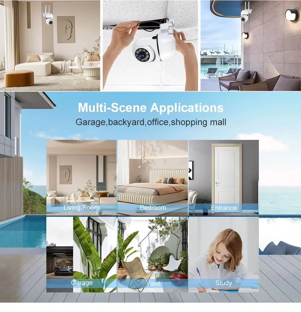 3MP Wifi IP Wireless Security Surveillance PTZ Camera 8X Zoom Cameras Tracking Two-way Audio HD Night Color Cam