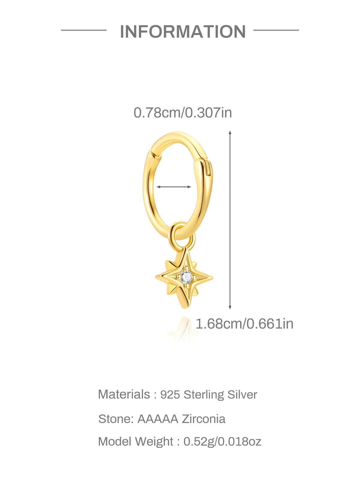 ROXI 925 Sterling Silver Star Moon Tassel Piercing Earrings for Women Classic Mini Shiny Earrings Threadless Push In Hidden Stud