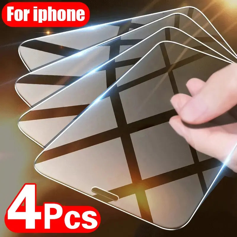 4Pcs Full Cover Tempered Glass For iPhone 17 16 15 14 13 12 11 Pro Max Screen Protector For iPhone 7 8 Plus X XS Max XR Glass