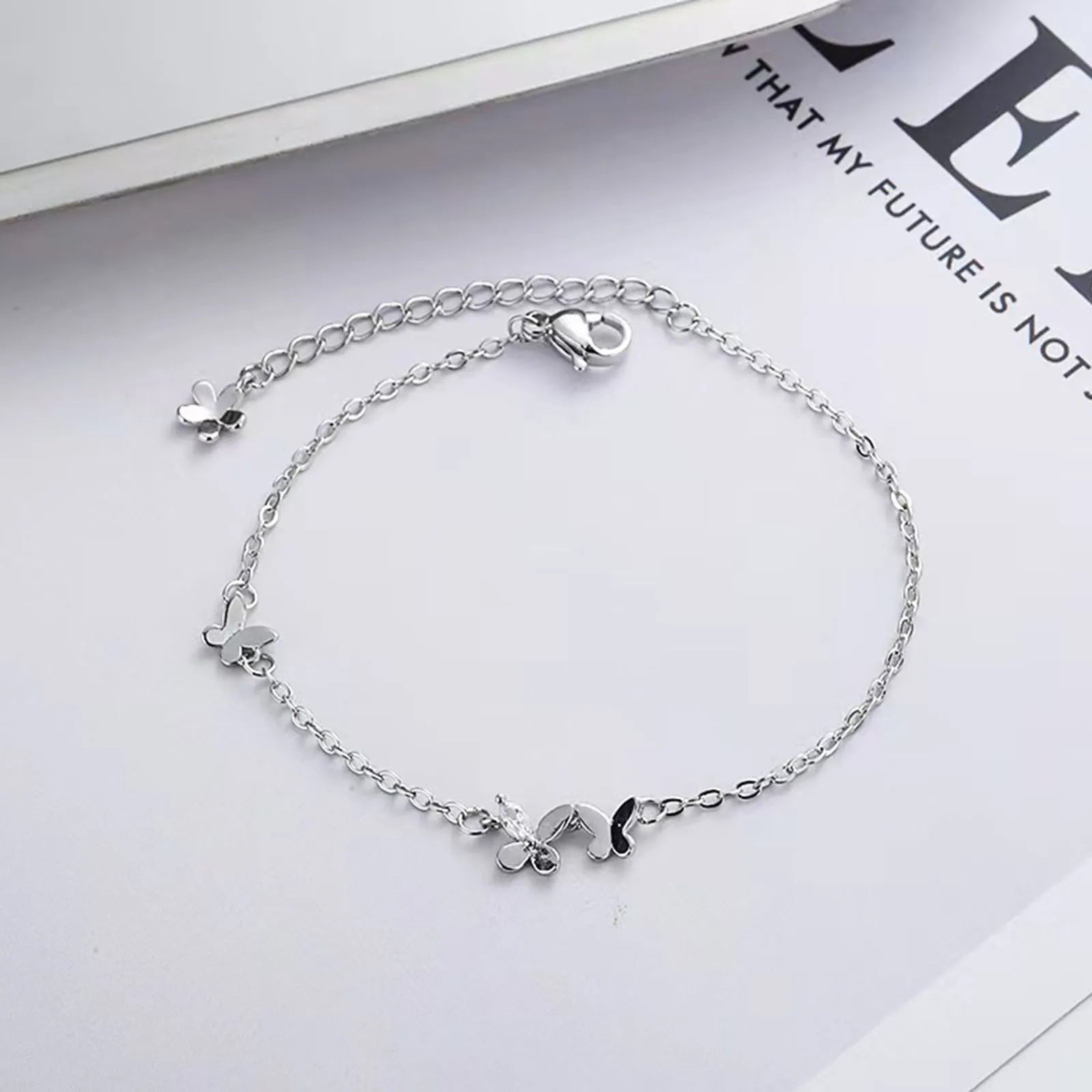 925 Silver Diamond-Studded Butterfly Bracelet Women's Fashion Temperament Flower Adjustable Bracelet