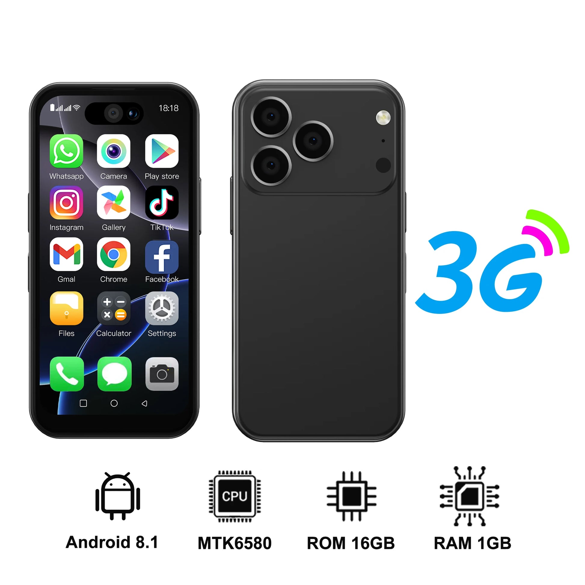 SERVO 17Pro Max 3G Small Smartphone Android System 1GB+16GB 2MP Camera Face Unlock 3.75" Display Mini Smart Phones APP Downloud