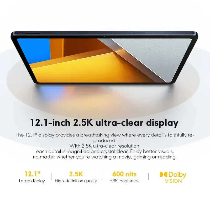 POCO Pad Global Version 12.1'' 120Hz 2.5K Display Snapdragon 7s Gen 2 Octa core Processor 33W 10000mAh Battery Quad speakers