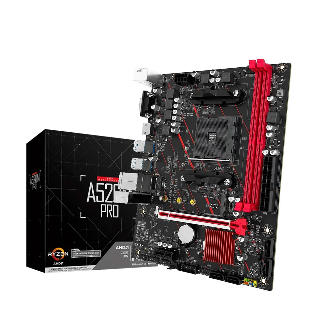 JGINYUE A520M Motherboard CPU Set AM4 Ryzen Kit with Processor Dual Channel DDR4 3200MHz Cooler Support M.2 NVME 4*SATA3.0 WIN11