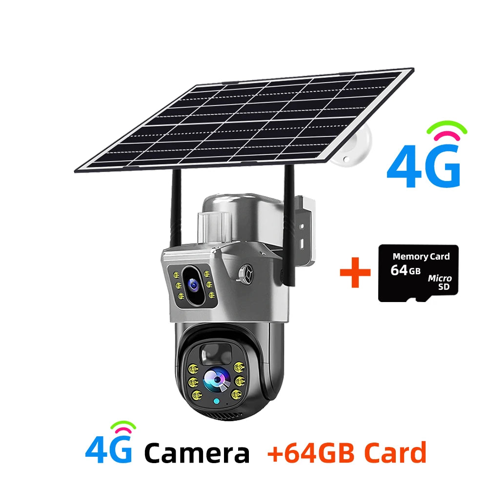 V380 Pro 4K 8MP 2 Lens 4G WiFi Solar Camera Outdoor PIR Night Vision IP66 Low Power Battery CCTV Security