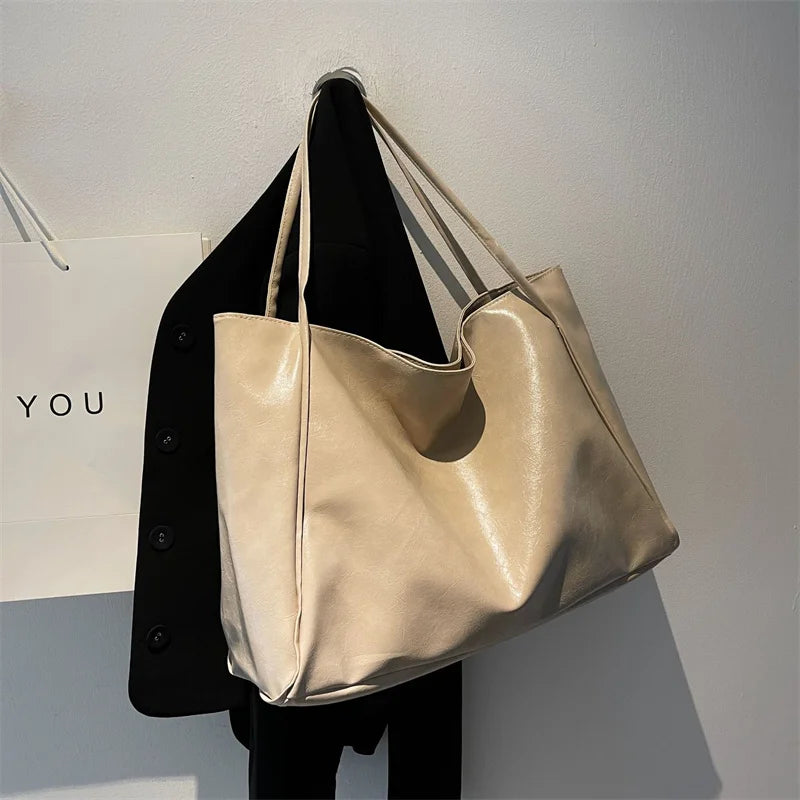 Women Tote Bag Fashion Underarm Pouch Large Capacity Soft Pu Leather Shoulder Bag Retro Crossbody Bag Casual Portable BucketBags