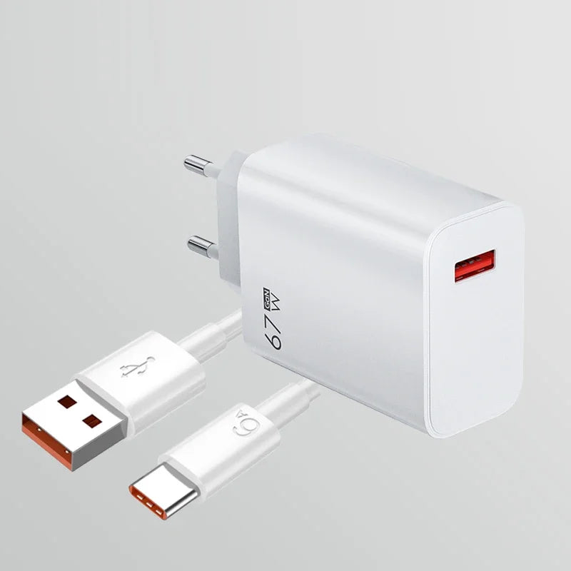 67W USB Fast Charger With 6A Type C Cable Phone Power Adapter For Xiaomi Mi 12 POCO X5 X4 Pro Redmi Note 10 11 Charging Adapter