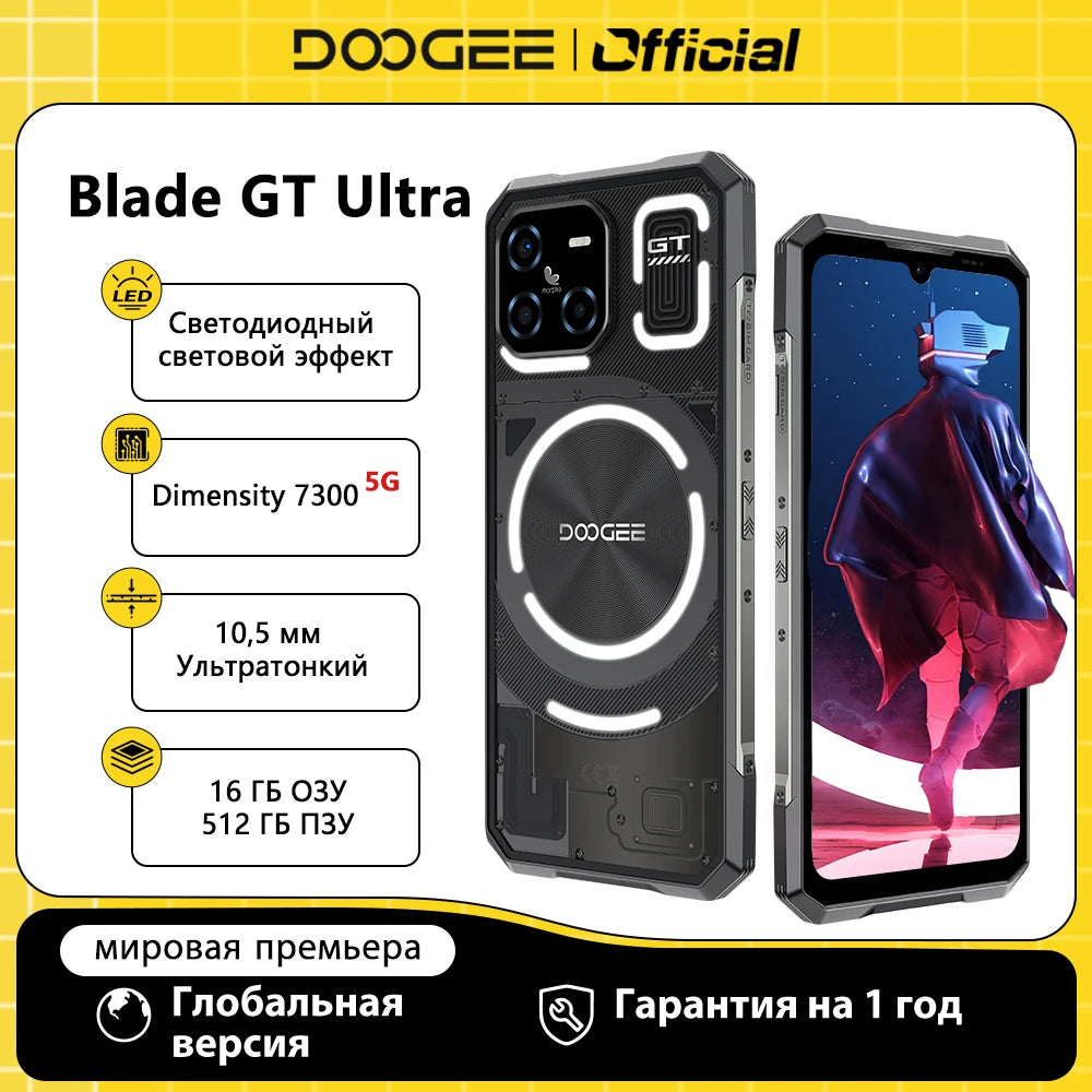 Global Version DOOGEE Blade GT Ultra 5G Rugged Phone Dimensity 7300 6.72" 16GB 512GB 10.5mm Ultra-thin Light Effect Cell Phone