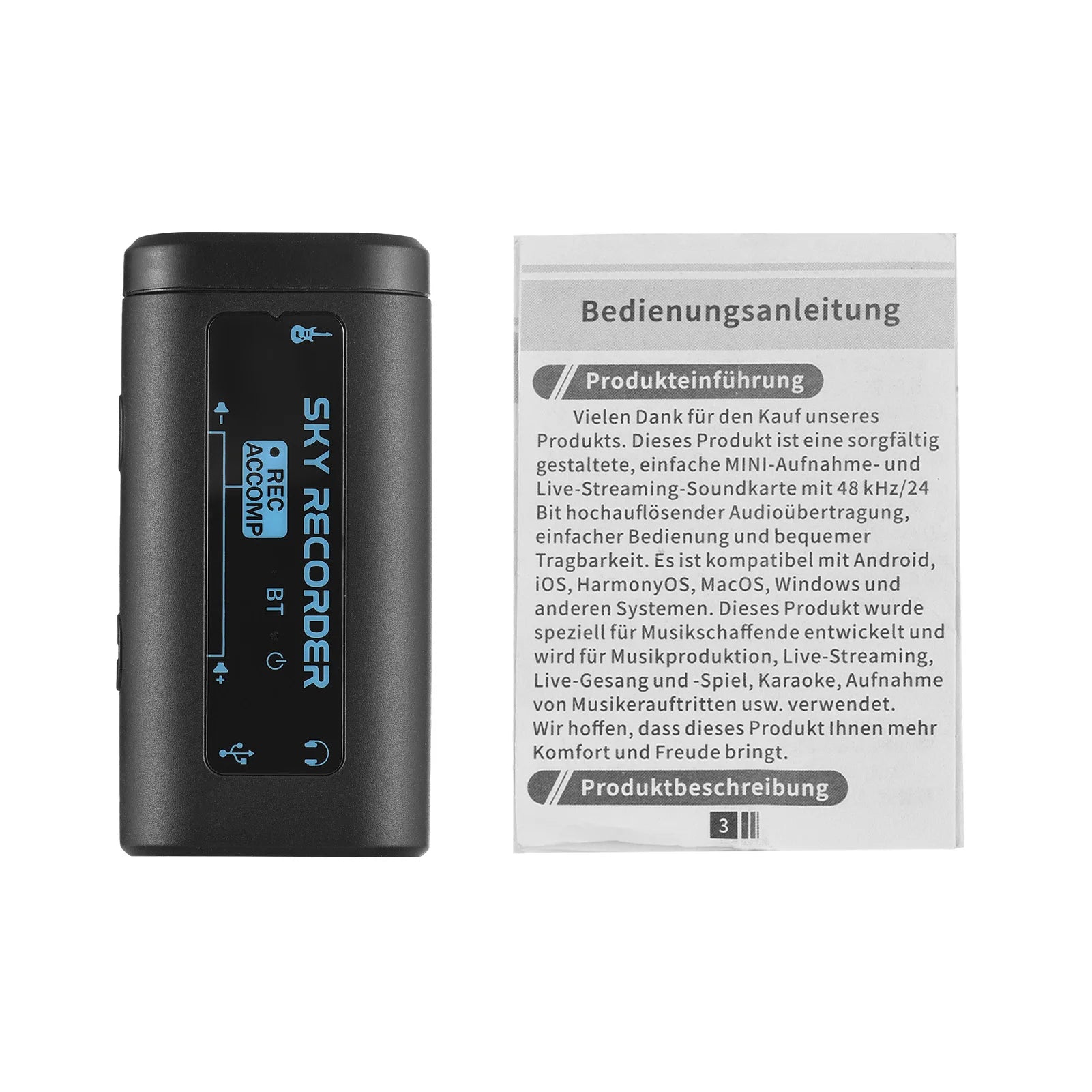 Portable Audio Interface - BT Accompaniment & Type-C Powered, Mini Recording Sound Card for Streaming on Phone/Tablet