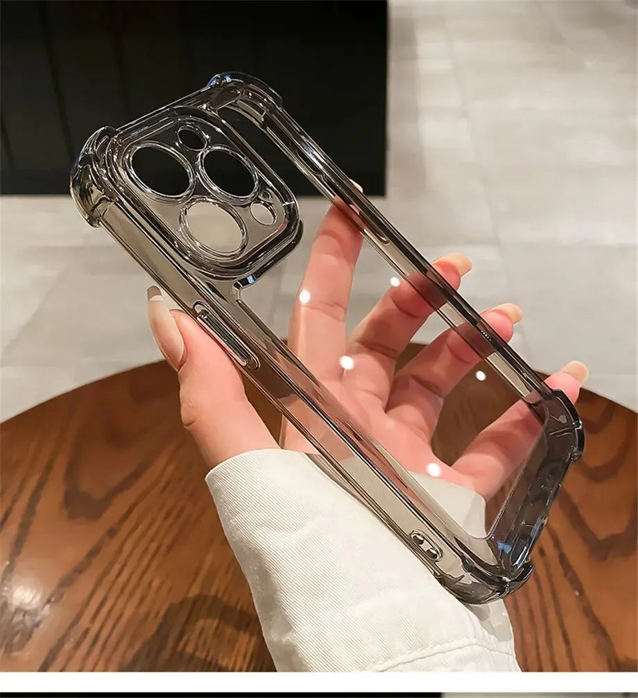 Luxury Shockproof Clear Phone Case For iPhone 15 14 13 12 11 Pro Max 14 15 Plus Silicone Bumper Transparent Hard Back Cover
