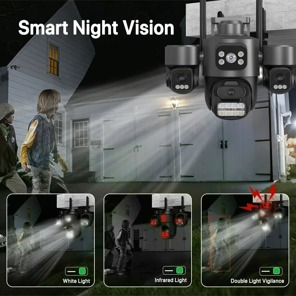 15MP HD Three Screen WIFI IP Camera Outdoor 4K Dual Lens Camera Ai Human Detection Waterproof CCTV Video Security Camera iCsee