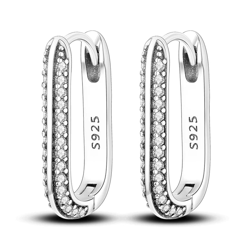 2024 NEW 925 Sterling Silver rectangular Hoop Earrings Inlaid Zircon Golden Earrings For Women Wedding Gift Luxury Jewelry