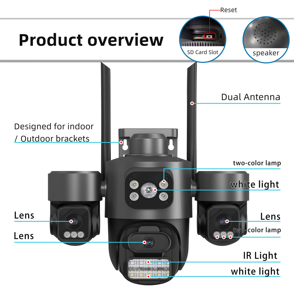 15MP HD Three Screen WIFI IP Camera Outdoor 4K Dual Lens Camera Ai Human Detection Waterproof CCTV Video Security Camera iCsee