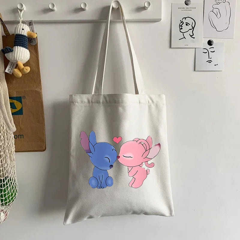 Cute Lilo Stitch Women's Tote Bag Canvas High Capacity Soft Shoulder Bag Women's Handbag Casual Comunting Shopping Bags Gift