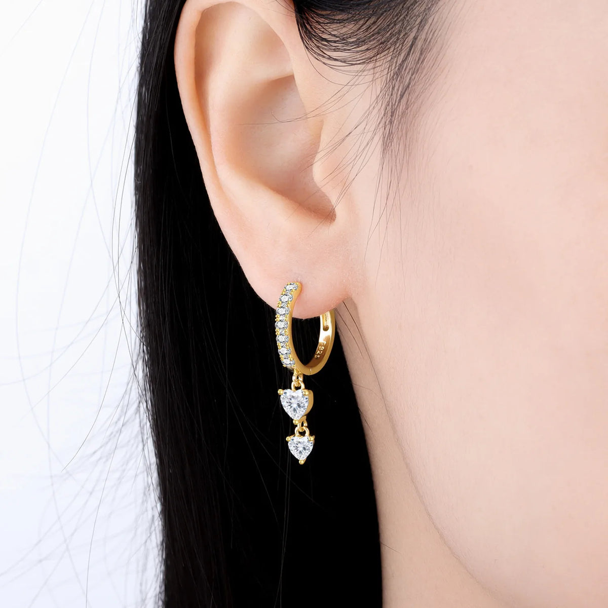 Orstarry 925 Sterling Silver 18K Gold Heart-shaped Zircon Drop Earrings Women Earrings Fashion Party Original Jewelry Gifts